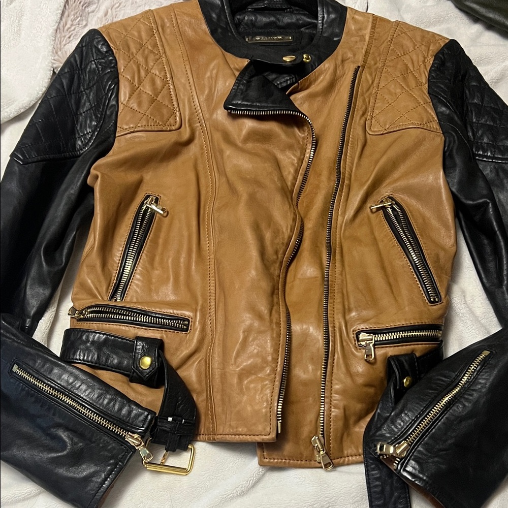 Danier Black and Tan Leather Jacket